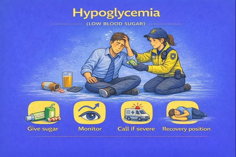 Hypoglycemia first aid infographic