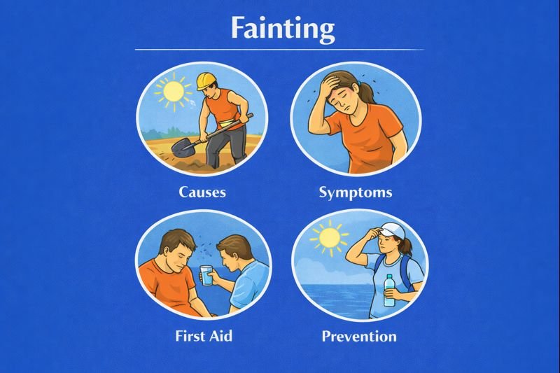 Fainting causes, symptoms, first aid, prevention