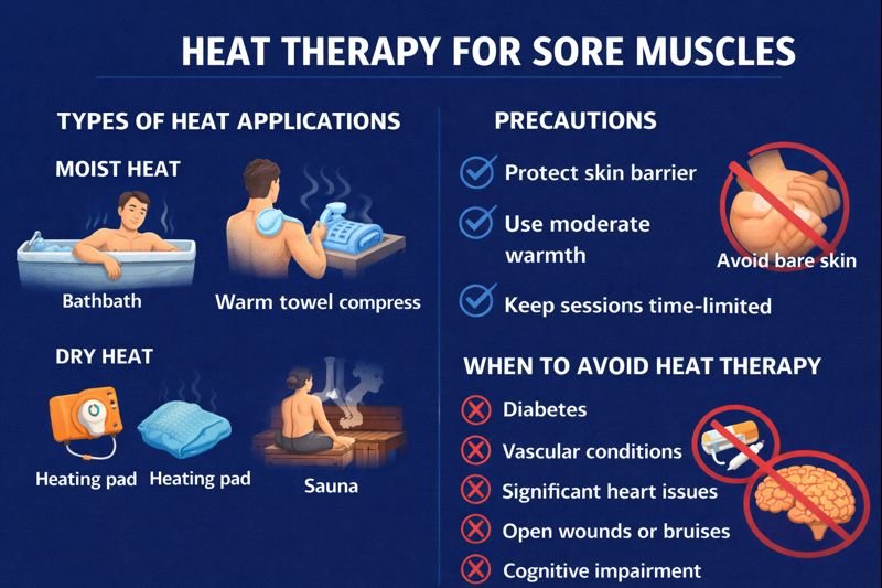 Heat therapy for sore muscles infographic