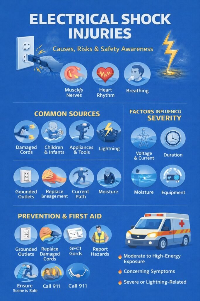 Electrical shock injury awareness infographic