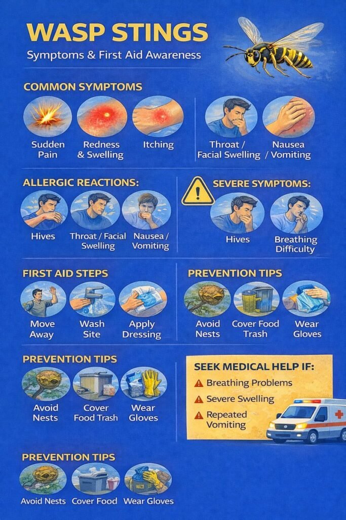 Wasp sting symptoms and first aid