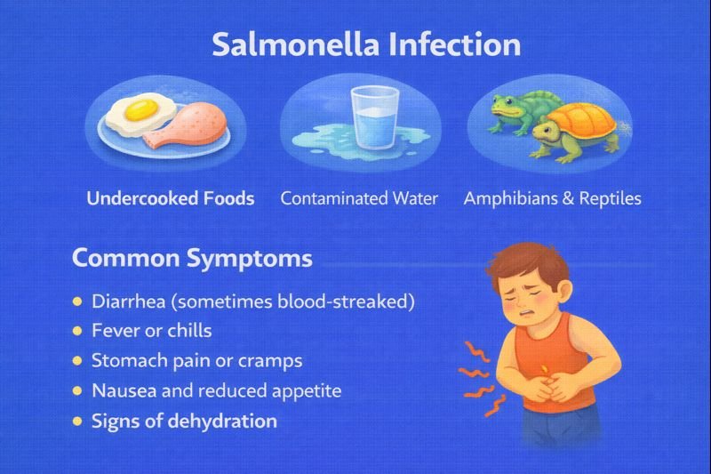 Salmonella infection sources and symptoms