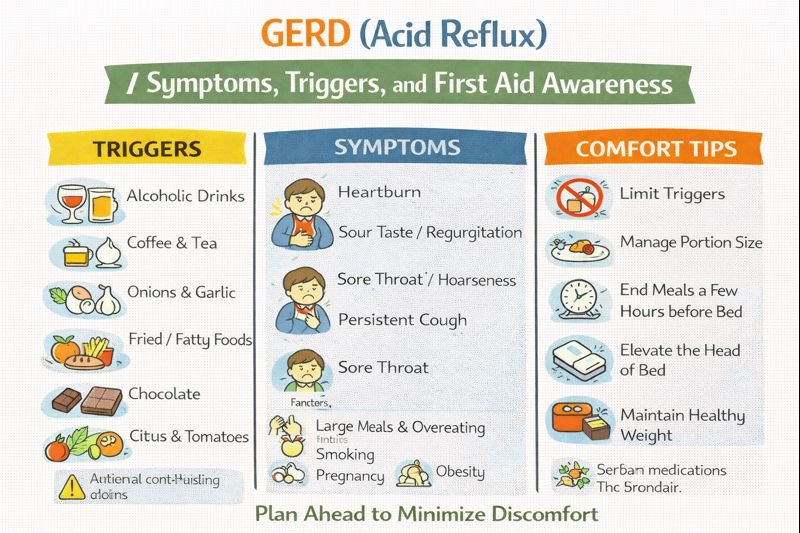 GERD infographic triggers, symptoms, and tips
