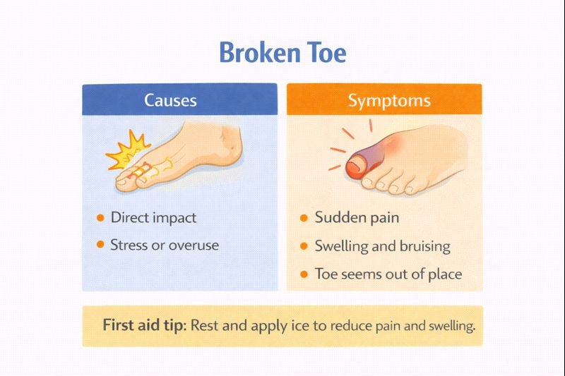 Broken toe infographic with essential tips