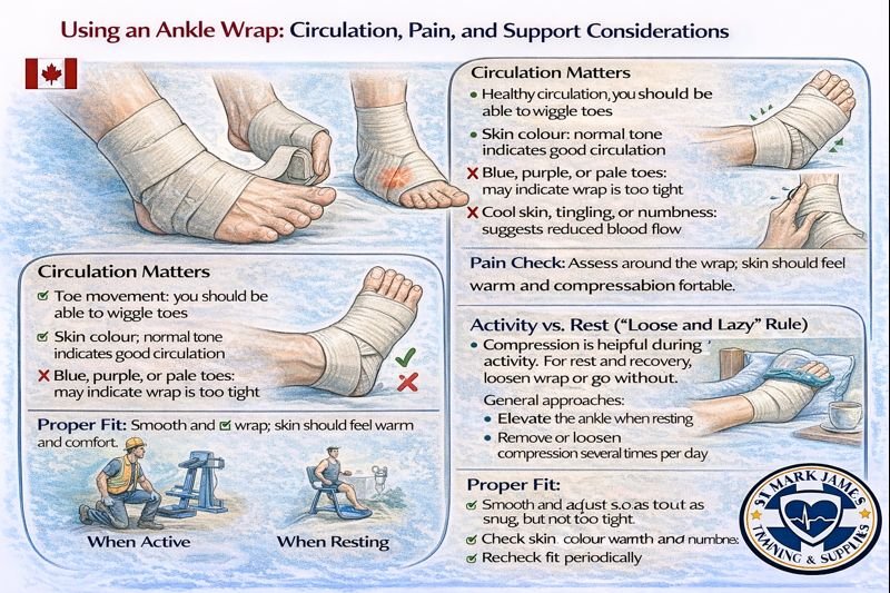 Ankle wrap guide circulation, pain, support