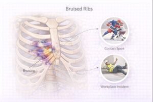 Bruised ribs from impact and injury