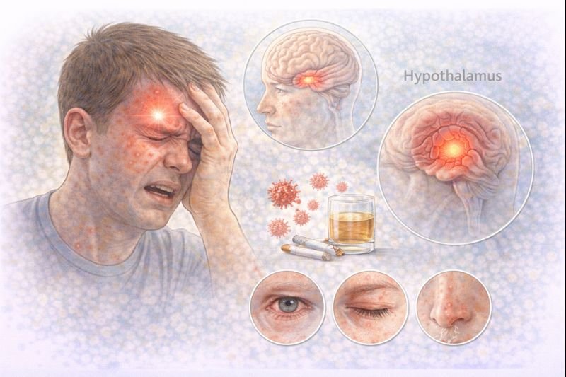 Cluster headache symptom illustration